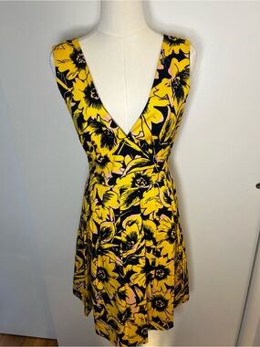 J. Crew Yellow Floral V-Neck Mini Dress